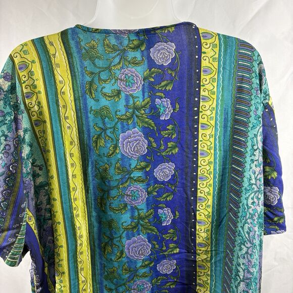 Vintage Bentley Plus Women's 20 Boho Rayon Button-Up Shirt Floral Festival Top - Picture 9 of 16